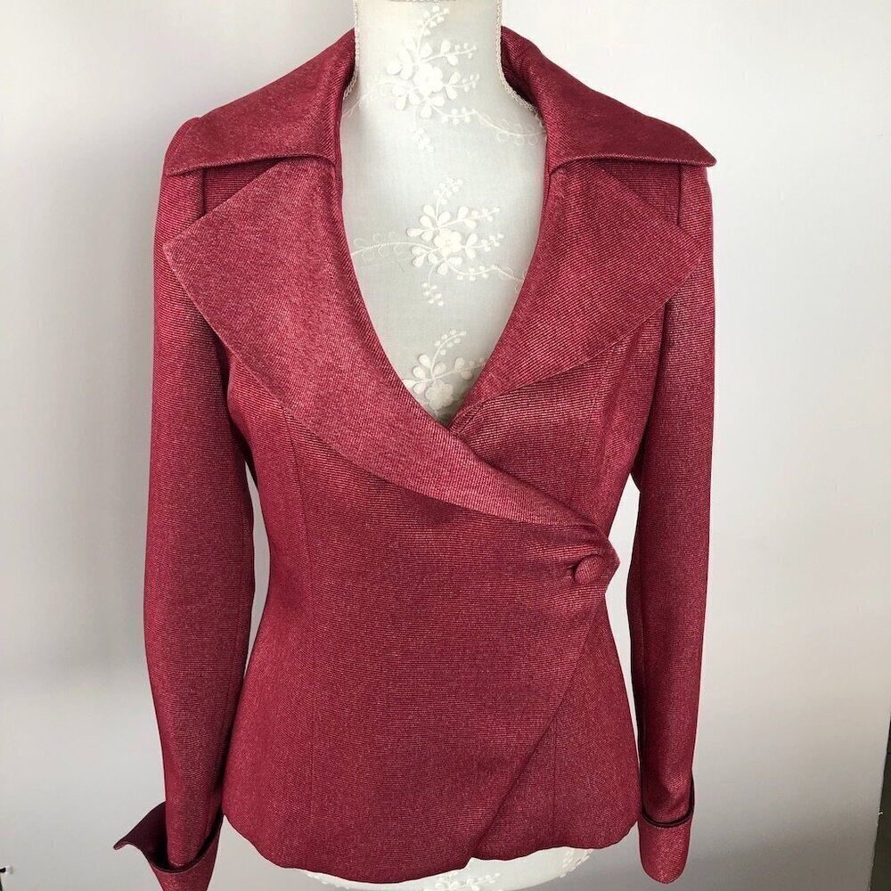 PRA TAILORING Custom Made Red Shimmer Suit Jacket Double-Breasted Blazer S/M